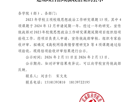 關于學校2023年度思想政治工作研究課題延期項目結項驗收結果的公示